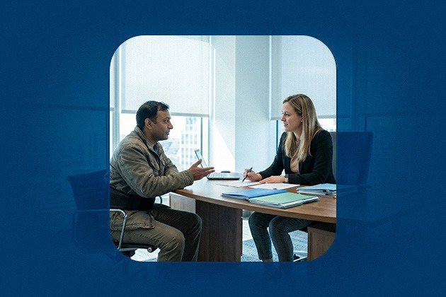 A man explains his disability situation to a social security attorney during a free consultation