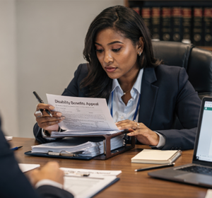 A woman looking at paperwork