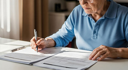 A woman filling out a form