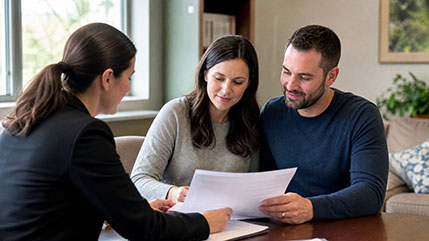 A couple talking to a disability representative